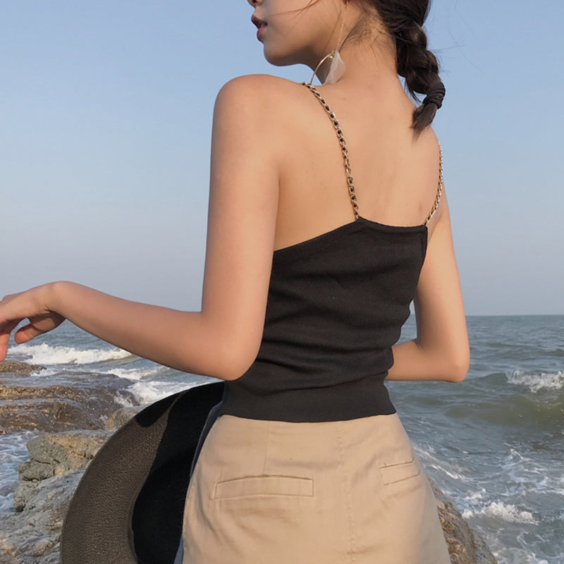 Women's Knotted Chain-Strap Camisole Crop Top