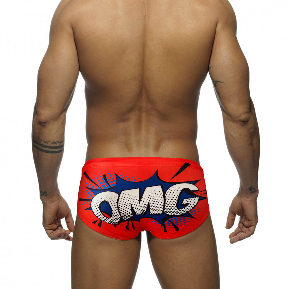 Men's Red Pop Art OMG Swim Briefs