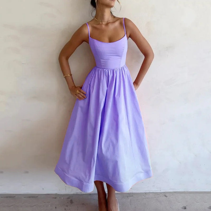 Women's Low-Cut Slim Fit Spaghetti Strap Midi Dress
