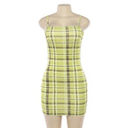 Autumn Plaid Bodycon Dress with Spaghetti Straps