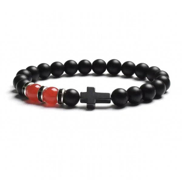 Tiger Eye Agate Cross Bracelet in Stone