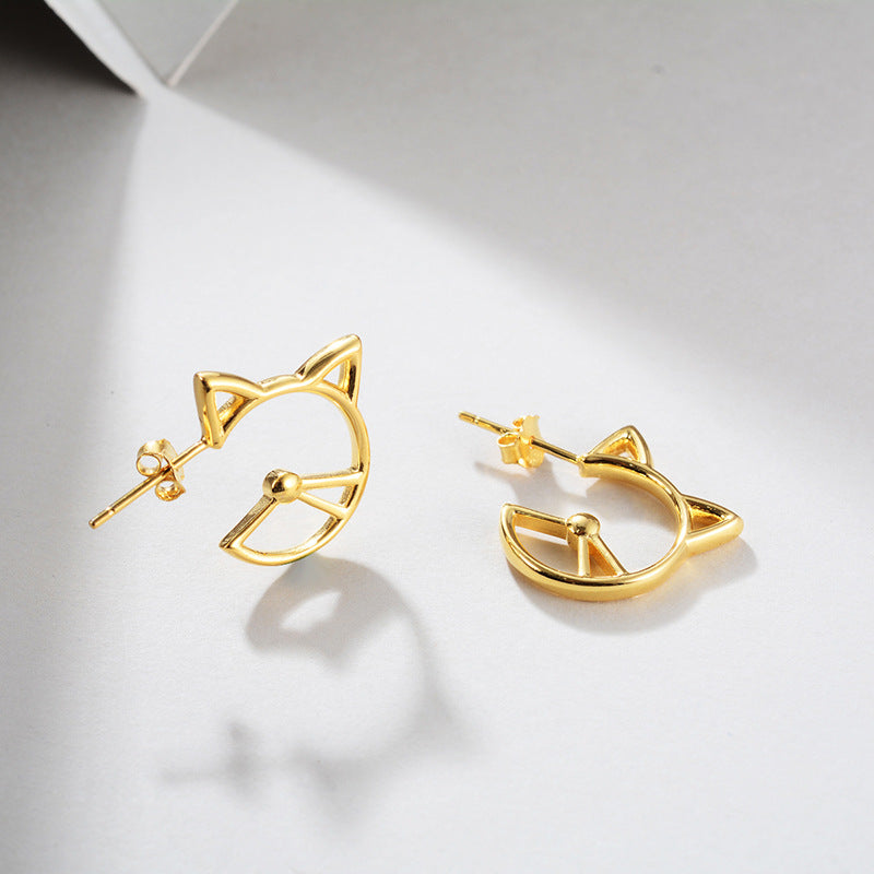 Gold Cat Outline Stud Earrings