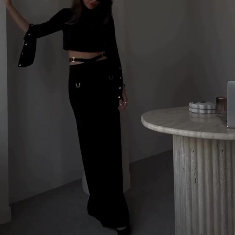 2024 Autumn New Women's Crop Top and High-Waist Pants Set
