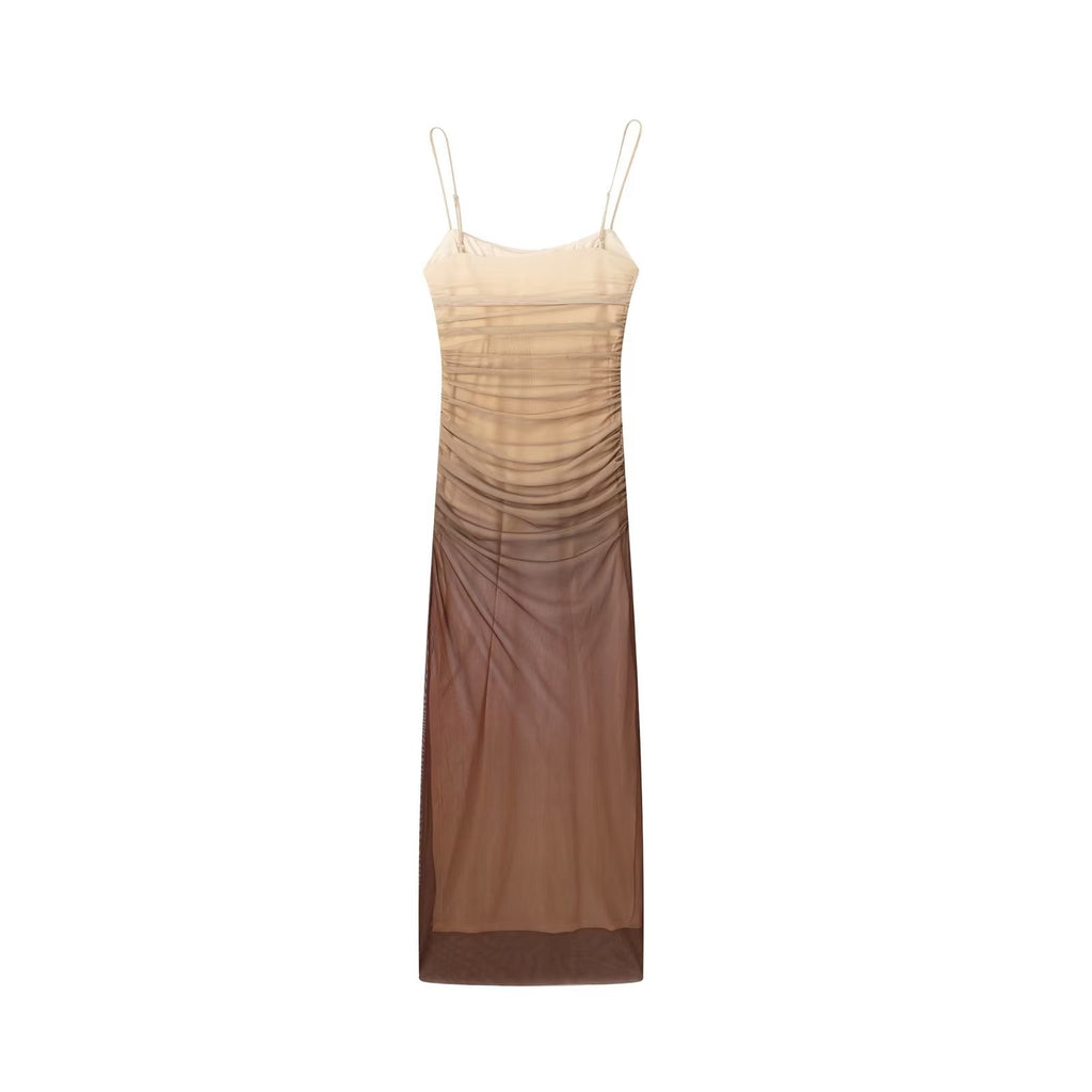 European Style Women's Silk Print Dress with Spaghetti Straps
