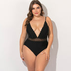 Plus Size Lace Trim One-Piece Swimsuit