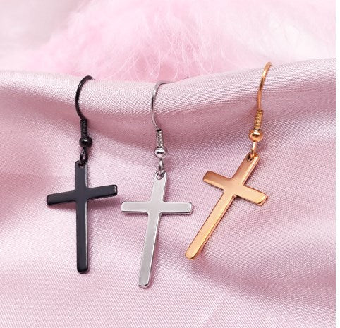 Stylish Stainless Steel Couple Cross Tassel Earrings