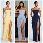 Tube Top Pleated Slit Dress