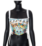 Contrasting Color Curved Hem Backless Tube Top Vest