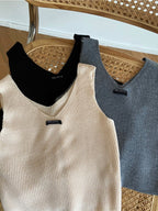Elegant V-Neck Knitted Cotton Tank Top for Women