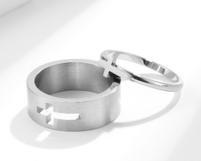 Stainless Steel Cross Shelf Couple Fashion Rings