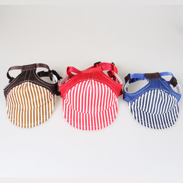 Adjustable Dog Baseball Cap with Ear Holes, Breathable Mesh Striped Sun Hat Visor for Small to Large Dogs, Outdoor Pet Sport Cap
