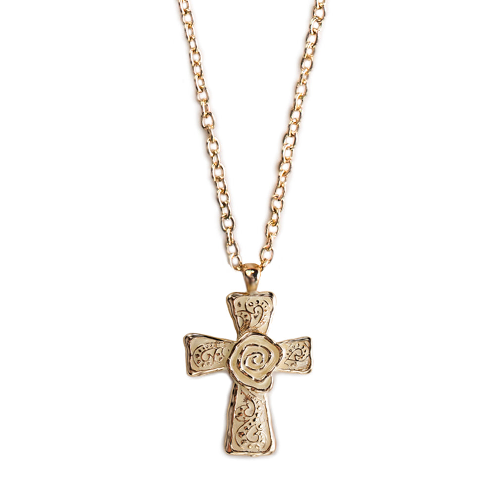 Ornate Gold Cross Pendant Necklace