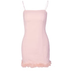Feather Trim Spaghetti Strap Bodycon Mini Dress