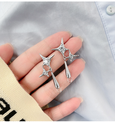 Star Cross Silver Earrings