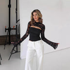 Lace Bell Sleeve Crop Top