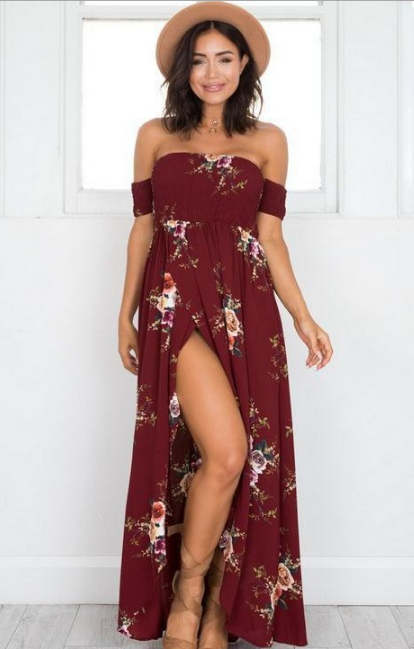 Off-Shoulder Floral Maxi Beach Dress