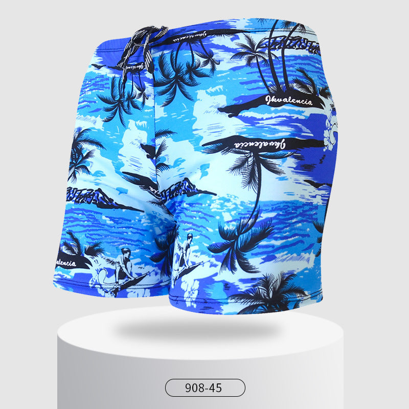 Large Loose Fit Adult Swim Shorts with Beach Print