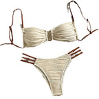 Cream Textured Bandeau Bikini Set