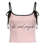 Sweet and Spicy Wind Pink Letter Print Halter Top