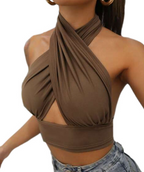 Women's Sexy Cross Pleated Halter Camisole Top