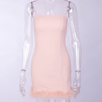 Feather Trim Spaghetti Strap Bodycon Mini Dress