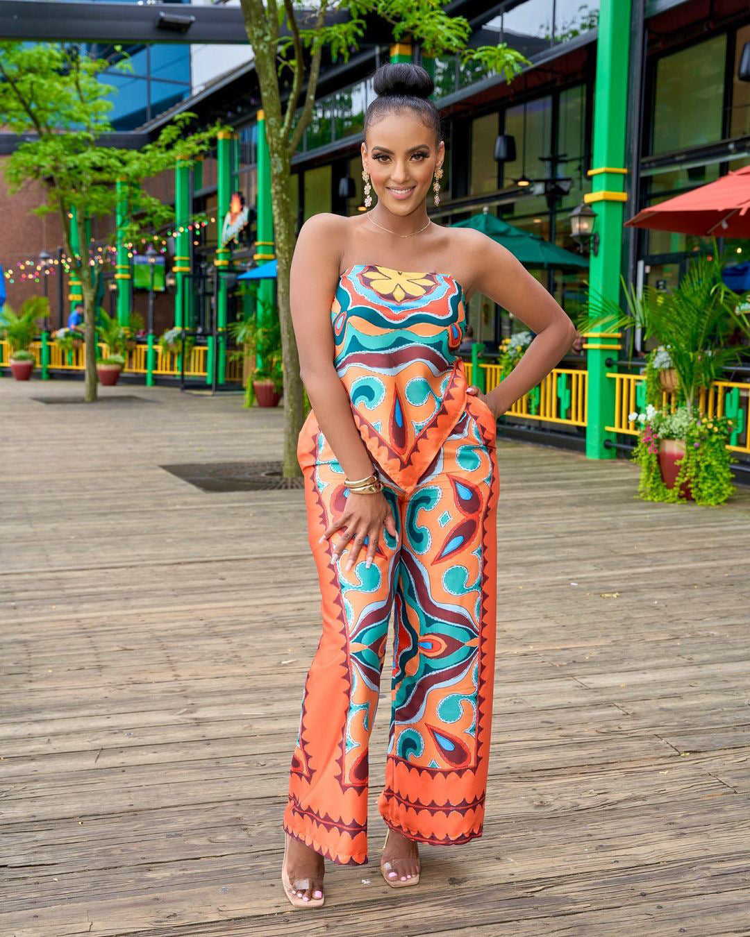 DN8718 Women's Fashion Print Tube Top & Pants Set