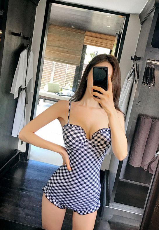 Gingham Check Bustier One-Piece Swimsuit