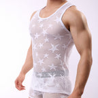 Star Mesh Tank Top, Sheer Hole Sleeveless Shirt