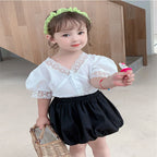 Girls' Summer Lace Top & Bubble Shorts Set (Ages 3-8)