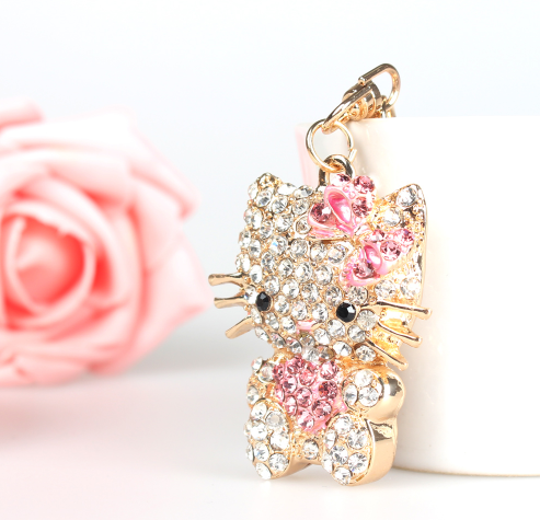 Rhinestone Cat Rhinestone Bag Charm Keychain