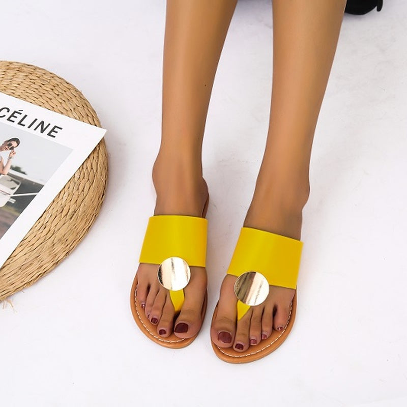 Leather Toe-Ring Slide Sandals