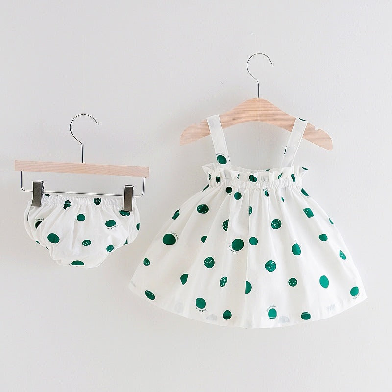 Baby Girl Polka Dot Strap Dress and Bloomer Set