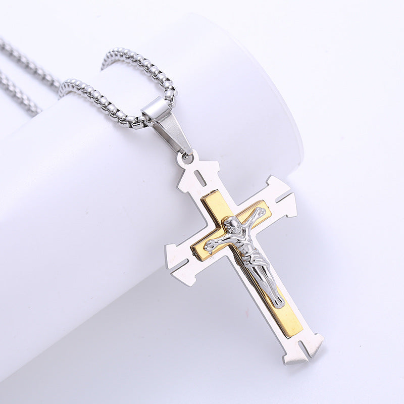 Vintage Stainless Steel Crucifix Cross Necklace