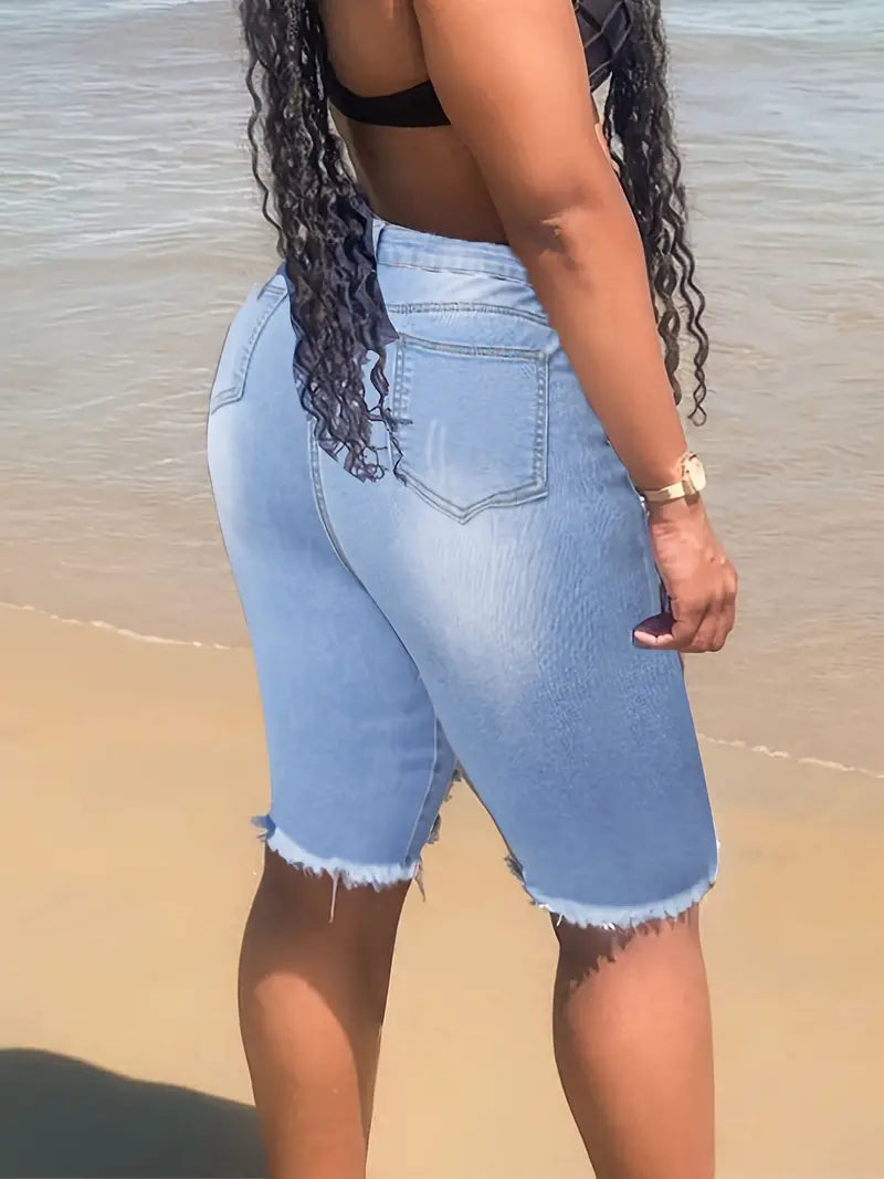 High-Waisted Distressed Denim Shorts for Women
