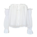 Women's White Off-Shoulder Ruffle Chiffon Cover-Up Top