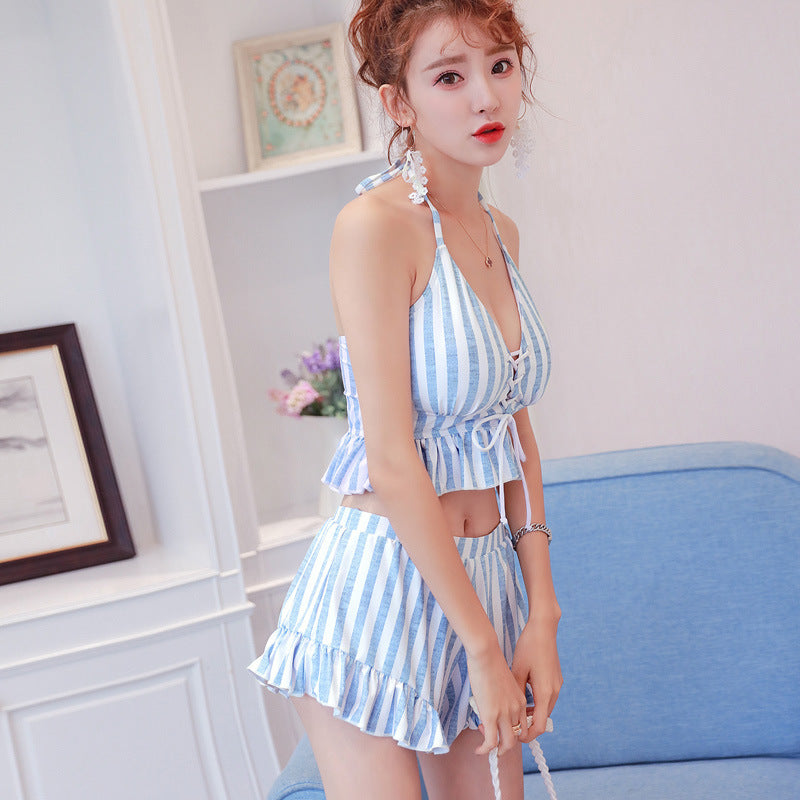Striped Ruffle Cami and Shorts Beach Set