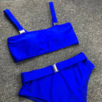 Royal Blue Bandeau High-Waist Two-Piece Swimsuit