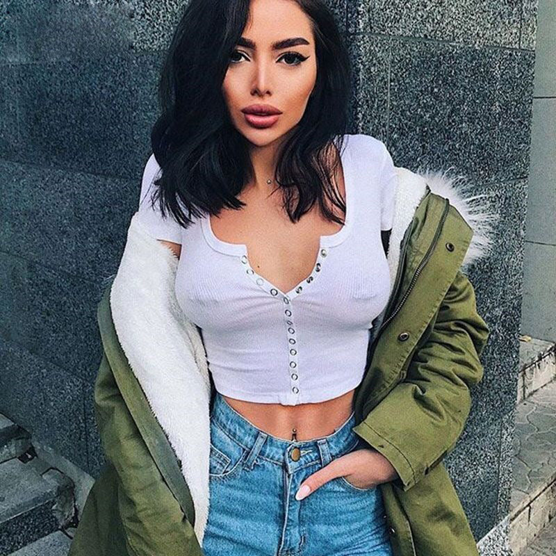 2021 Fashion Women’s Short Sleeve Crop Top Blouse
