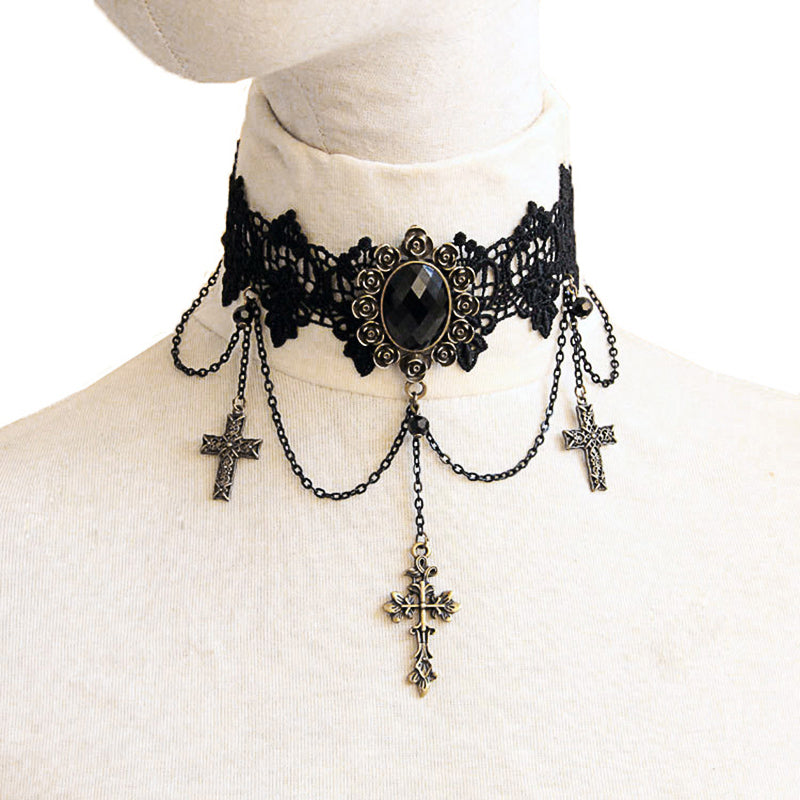 Vintage Harajuku Style Cross Choker Necklace Trio