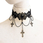 Vintage Harajuku Style Cross Choker Necklace Trio