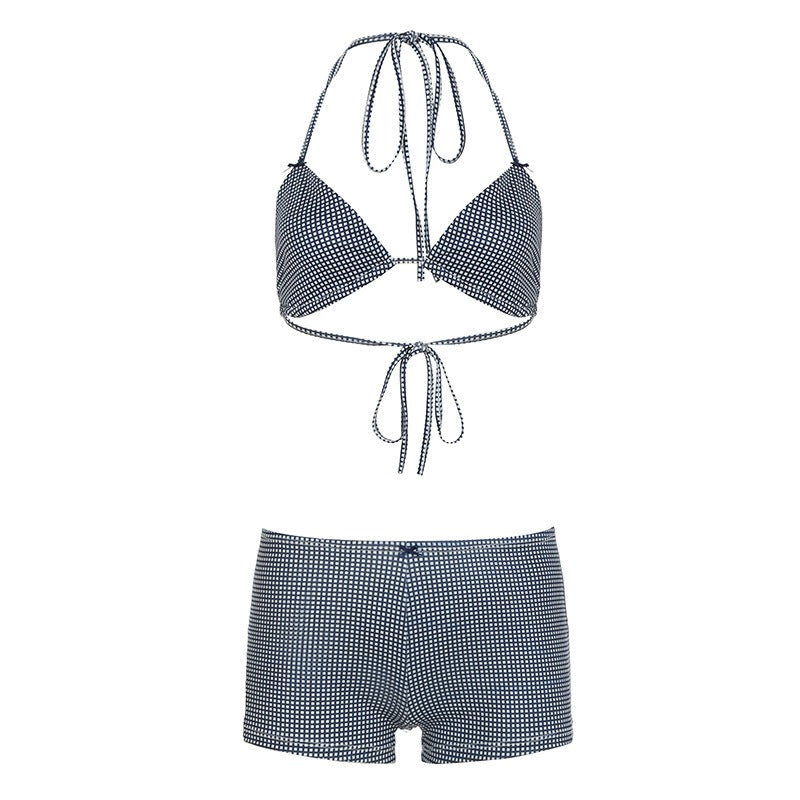 Striped Halter Bikini Set with Boyshorts