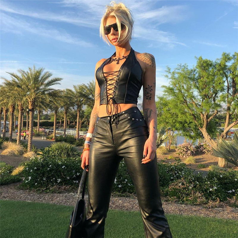 Crop Top with Neck Tie, Women's PU Vest