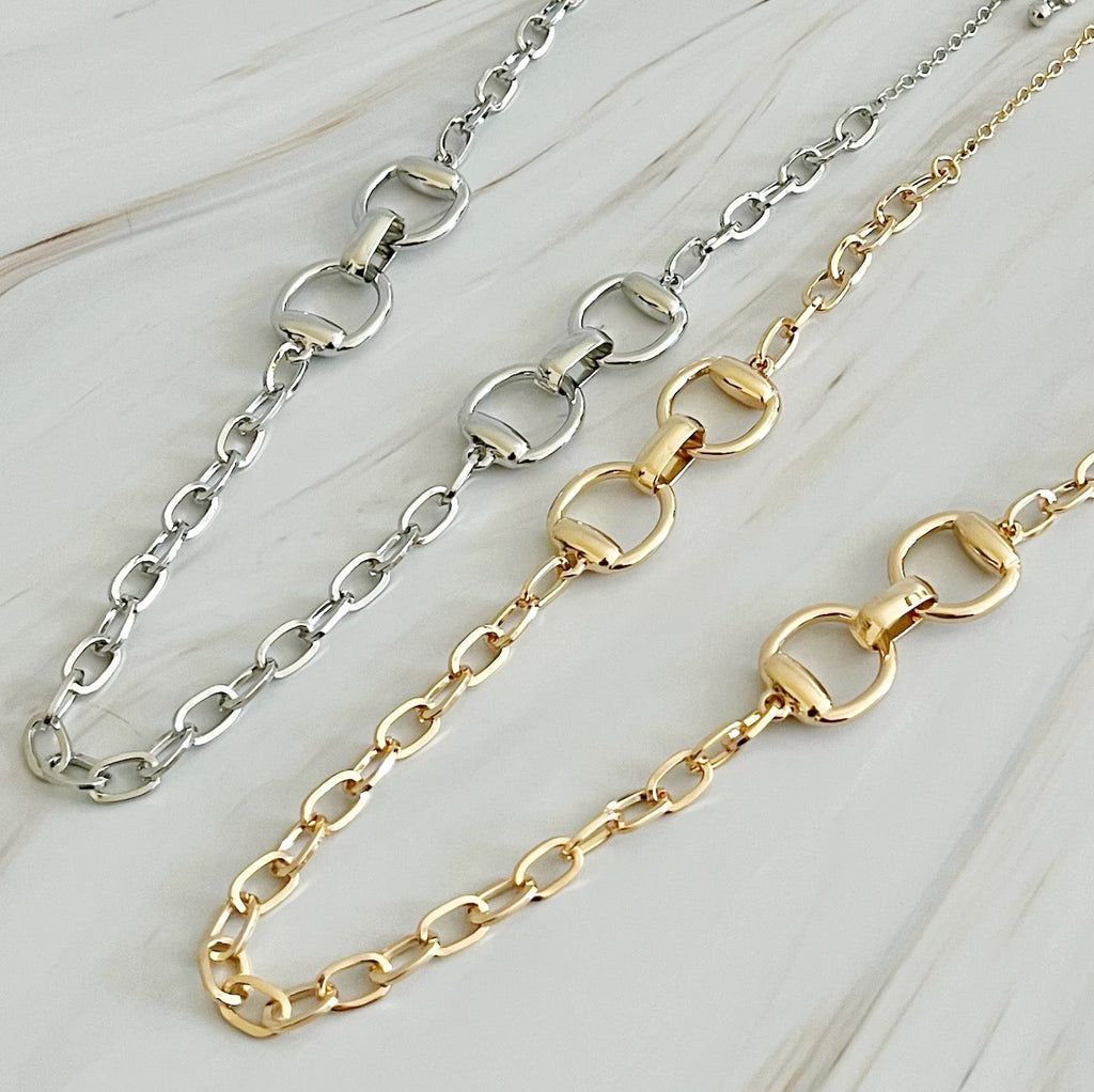 Double Equestrian Horsebit Chain Necklace