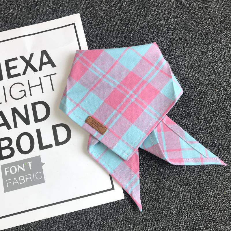 Plaid Dog Bandana Scarf, Soft Cotton Triangle Neckerchief Bib for Small Medium Dogs & Cats, Cute Pink Blue Pet Accessory