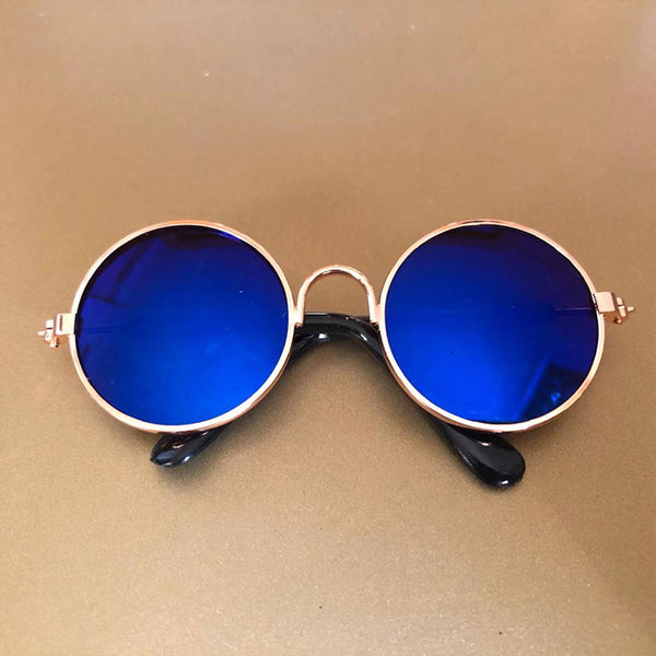 Round Pet Sunglasses for Small Dogs & Cats, Retro Metal Frame Mirrored Glasses, Cute Photo Prop Accessory