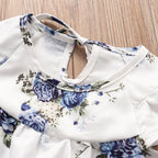 2019 Girls' White Printed Top with Denim Shorts Set