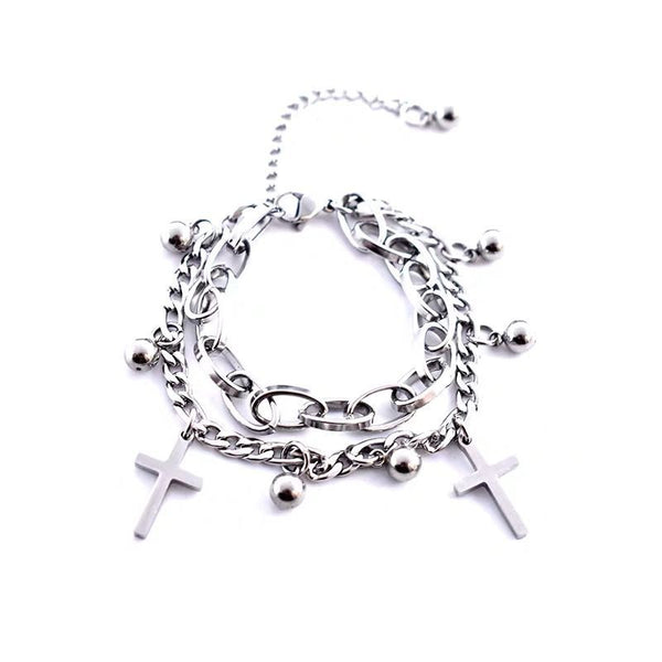Vintage Cross Charm Chain Bracelet