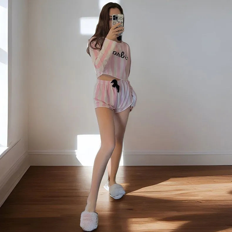 Pink And White Striped Short Sleepwear