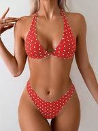 Polka Dot Halter Triangle Bikini Set