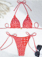 Bohemian Print Triangle String Bikini Set